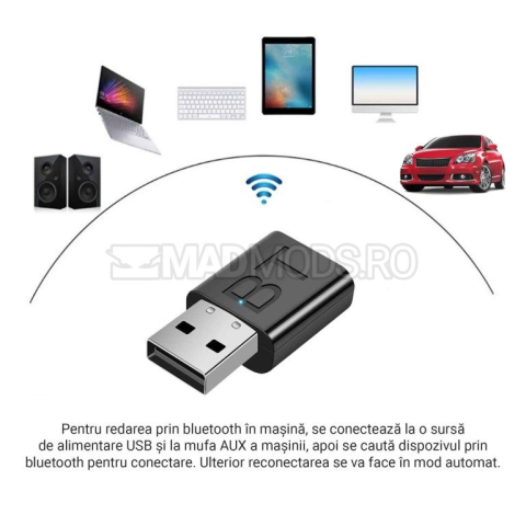 Bluetooth - Adaptor Bluetooth 5.0 USB Jack 3.5mm Negru