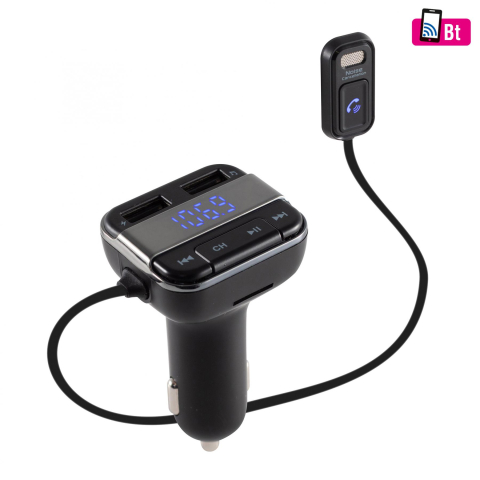 Modulatoare FM auto - Modulator FM 5in1 cu Difuzor Bluetooth, Încărcător Rapid USB, Voltmetru Auto și Microfon Profesional
