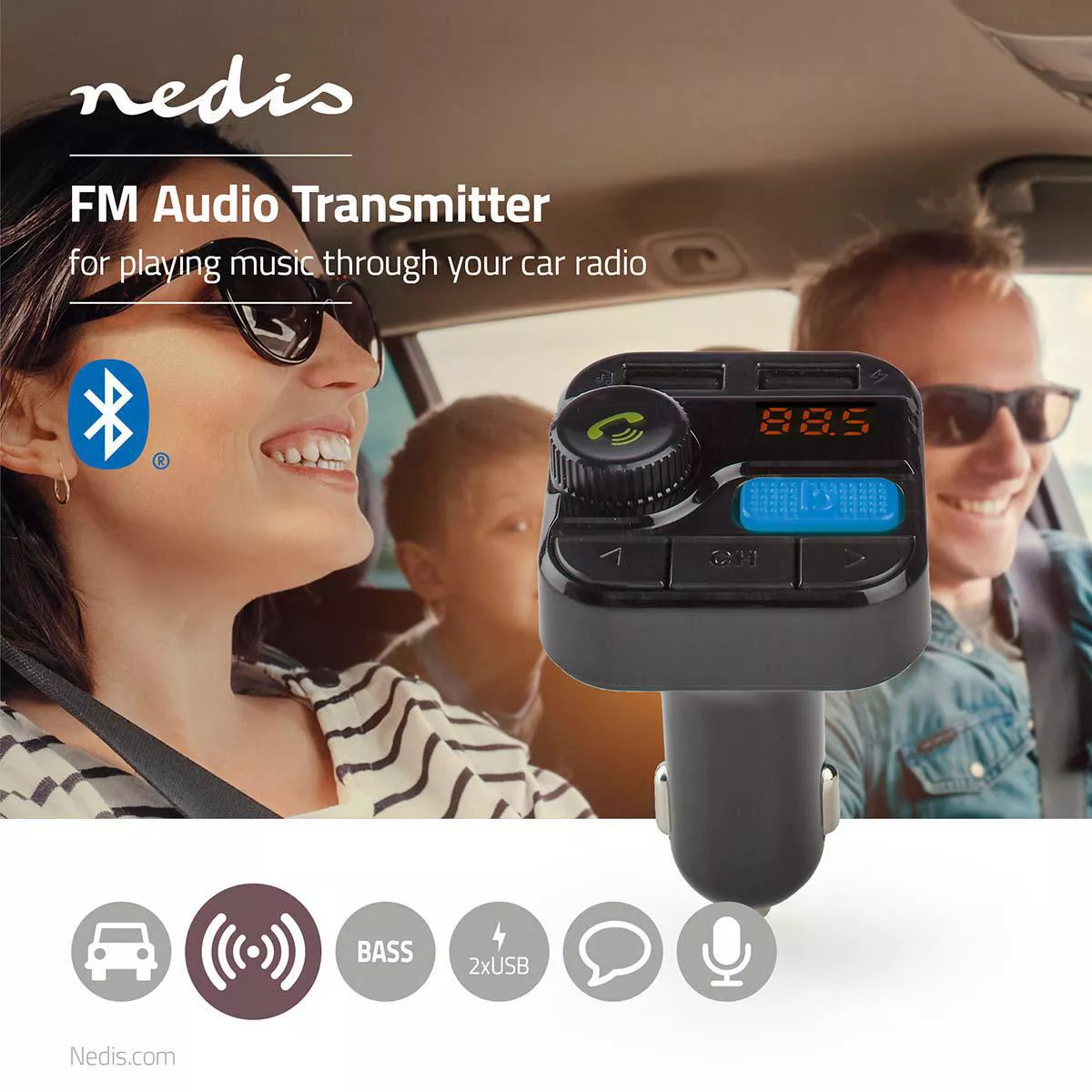 Modulator FM Nedis Hands-Free Bluetooth MicroSD Control vocal 2x USB – IoElectronice.ro [1]