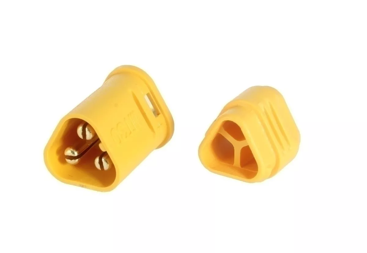 Mufe AC-DC - Mufa alimentare DC MT30 tata 3 pini, 15A, 500V, lipită, galbenă, AMASS MT30-M, conector mecanic pe cablu