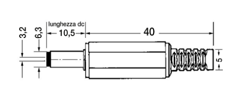 Mufa alimentare DC tata pe cablu 6.3x1.3 mm negru GBC 29.0483.00, 12V/24V DC, protecție cablu [1]
