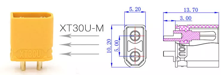 Mufă alimentare DC XT30 tata 2 pini 15A 500V AMASS XT30U-M cablu lipite [1]