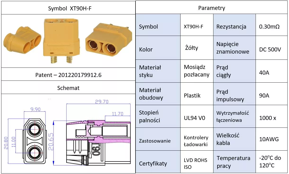 Mufa alimentare DC XT90 mama PIN 2 cablu lipite 40A 500V AMASS 24 luni garanție [2]