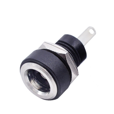 Mufe AC-DC - Mufa alimentare pe panou 5.5x2.5 mm DC negru cu filet lung și piuliță GBC 29.0650.10 – IoElectronice.ro