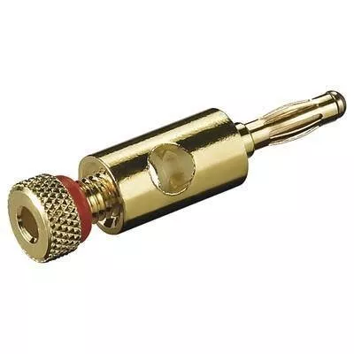 Mufe banana - Mufa banana tata inel rosu 4mm cu surub metal aurit Goobay