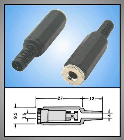 Mufa Jack 3.5 mm mama mono JC-121, manson drept, cablu negru, brand OEM, lungime standard. [2]