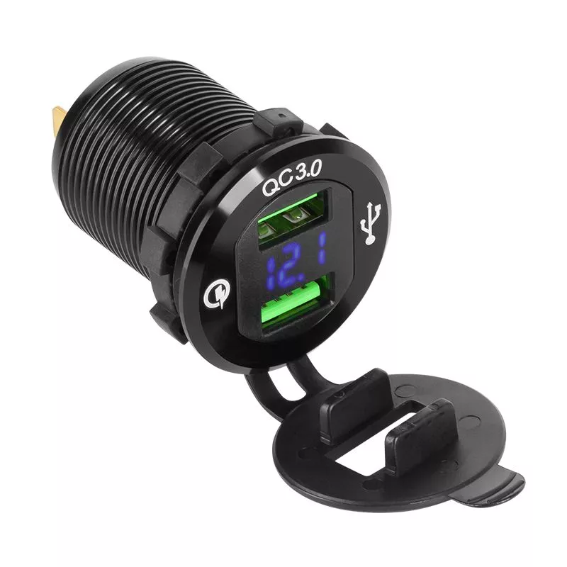 Accesorii Auto - Mufa auto încărcare USB QC3.0 2 porturi, rapidă, sigură, compatibilă cu 12-24V, PVC și aluminiu