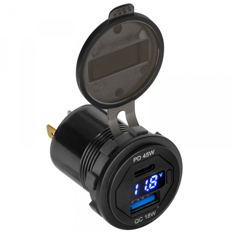 Alimentatoare auto - Mufa de încărcare auto 12-24V cu USB, USB-C PD QC 3.0 63W și display – Putere și siguranță în mașină