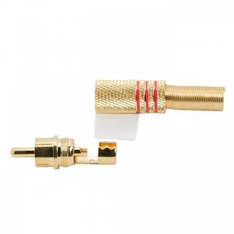 Mufa RCA tata aurită inel roșu 6mm OEM, compatibilă cu cabluri de maxim 6mm, garanție 24 luni. [1]