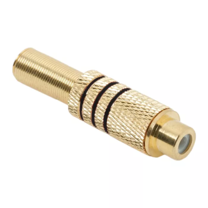 Mufe RCA - Mufa RCA mama metal aurit cablu 6mm inel negru