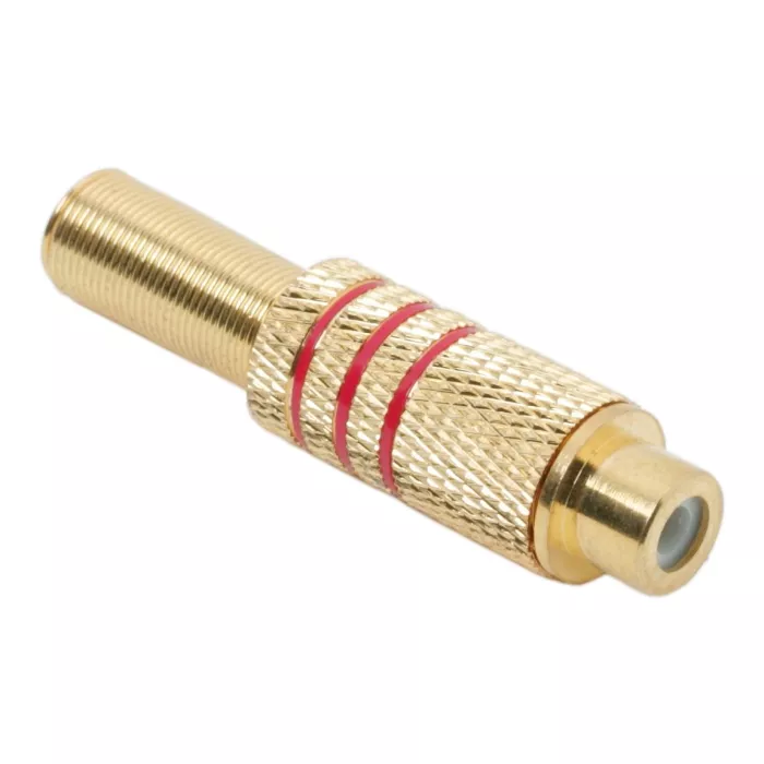 Mufe RCA - Mufa RCA mama metal aurit cablu 6mm inel roșu