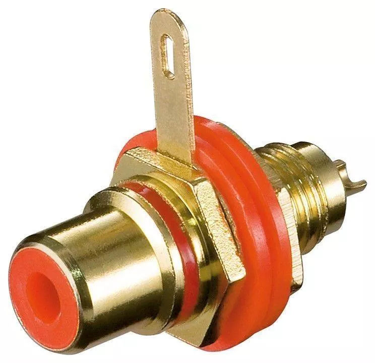Conectica - Mufa RCA Mama Roșu pentru Montare pe Panou – Conector Aurit, Marca Goobay, Ideal pentru Amatori și Pasionați