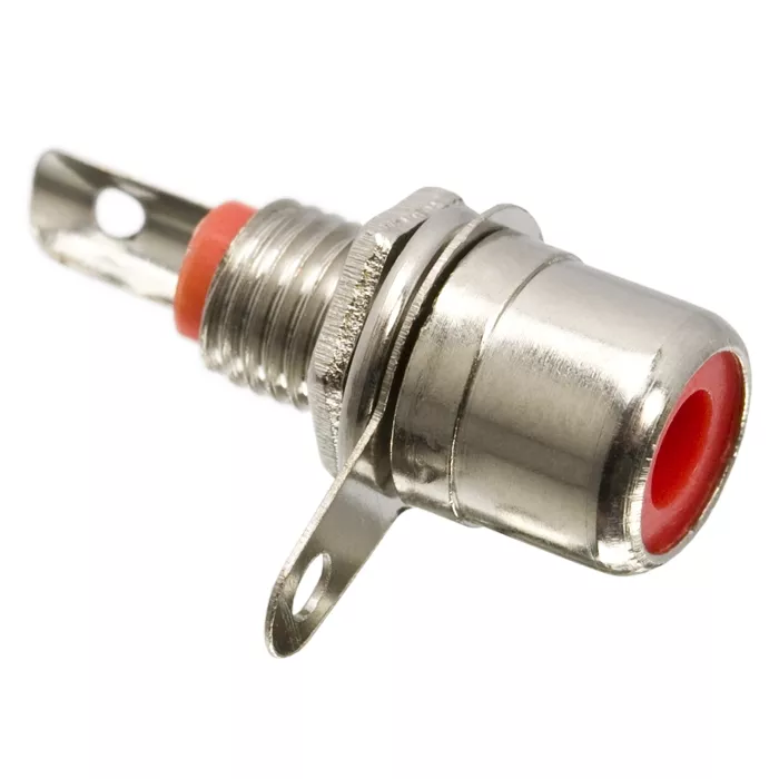 Mufe RCA - Mufa RCA mama panou nichelat rosu – IoElectronice.ro