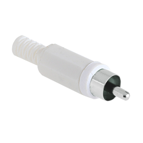 Mufă RCA tata albă OEM cu protecție pentru cablu, garanție 24 luni, conector audio video. [2]