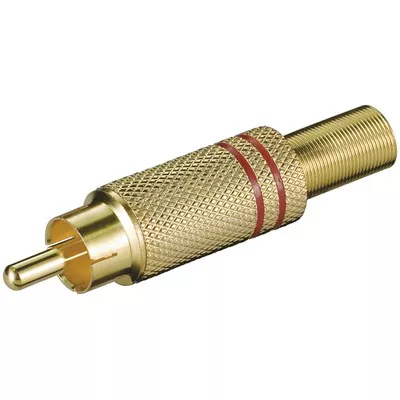 Conectica - RCA mufa RCA tata metal aurit inel rosu Goobay, dublu ecranat, placat cu aur, 24 luni garanție, EAN 4040849112805
