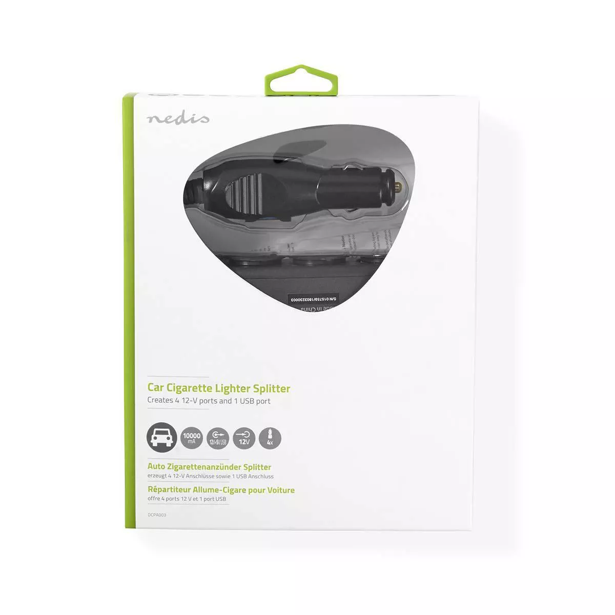 Multiplicator brichetă auto 4 ieșiri 12V Nedis 10A lungime 1.2m culoare negru [5]