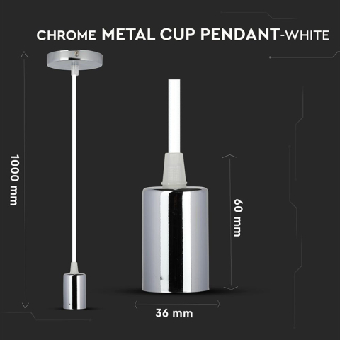 Pendul tavan soclu E27 Crom/alb SKU-3755 V-tac – IoElectronice.ro [3]