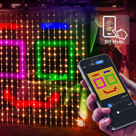 Perdea Luminoasă Inteligentă RGBIC Bluetooth Wi-Fi 400 LED, 2x2m, Control Vocal, IP44, Decor Interior și Exterior [2]