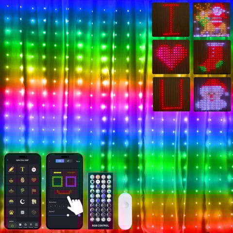 Iluminat festiv - Perdea Luminoasă Inteligentă RGBIC Bluetooth Wi-Fi 400 LED, 2x2m, Control Vocal, IP44, Decor Interior și Exterior