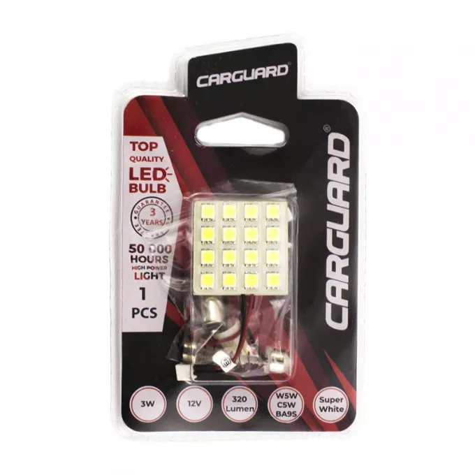 Placa LED SMD 35x35 mm 12V SMD5050 3W alb rece 320lm cu adaptoare W5W C5W BA9S CarGuard [5]