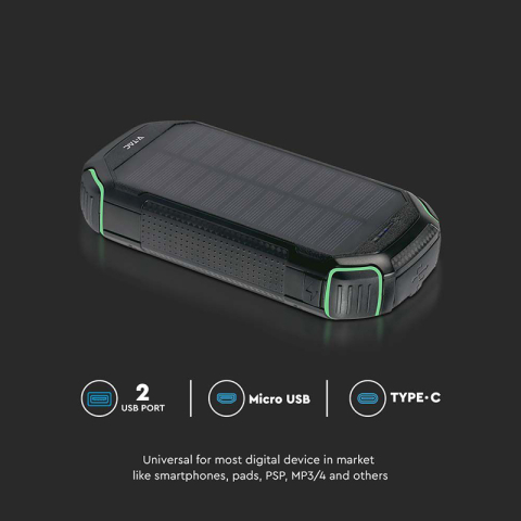 Power Bank 30000mAh Wireless cu încărcare solară V-TAC SKU-7836 negru, 6 luni garanție [9]