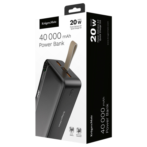Power Bank 40000mAh QC3.0 PD 20W cu display, USB micro, USB A, USB Type C, Kruger&Matz, negru, garanție 6 luni [9]