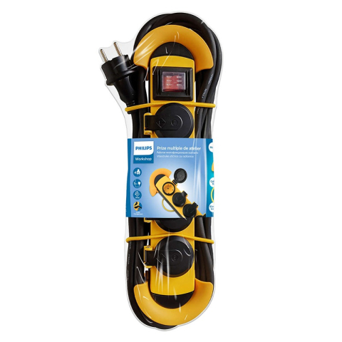 Prelungitoare electrice - Prelungitor cu protecție 4 prize 5m galben-negru PHILIPS SPN5140YC – IoElectronice.ro