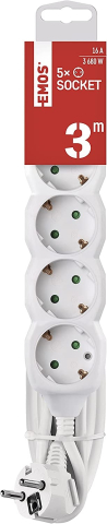 Prelungitoare electrice - Prelungitor electric 3m 5 prize Schuko, protecție copii, 3680W, conductor cupru, alb, EMOS P0523R