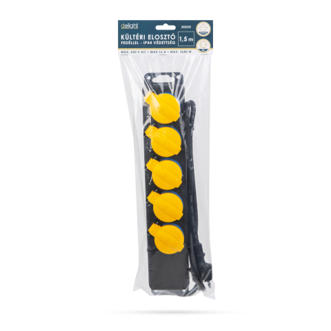 Prelungitor exterior 1.5m 5 prize Schuko IP44 negru Delight 20223E 16A 3500W [1]
