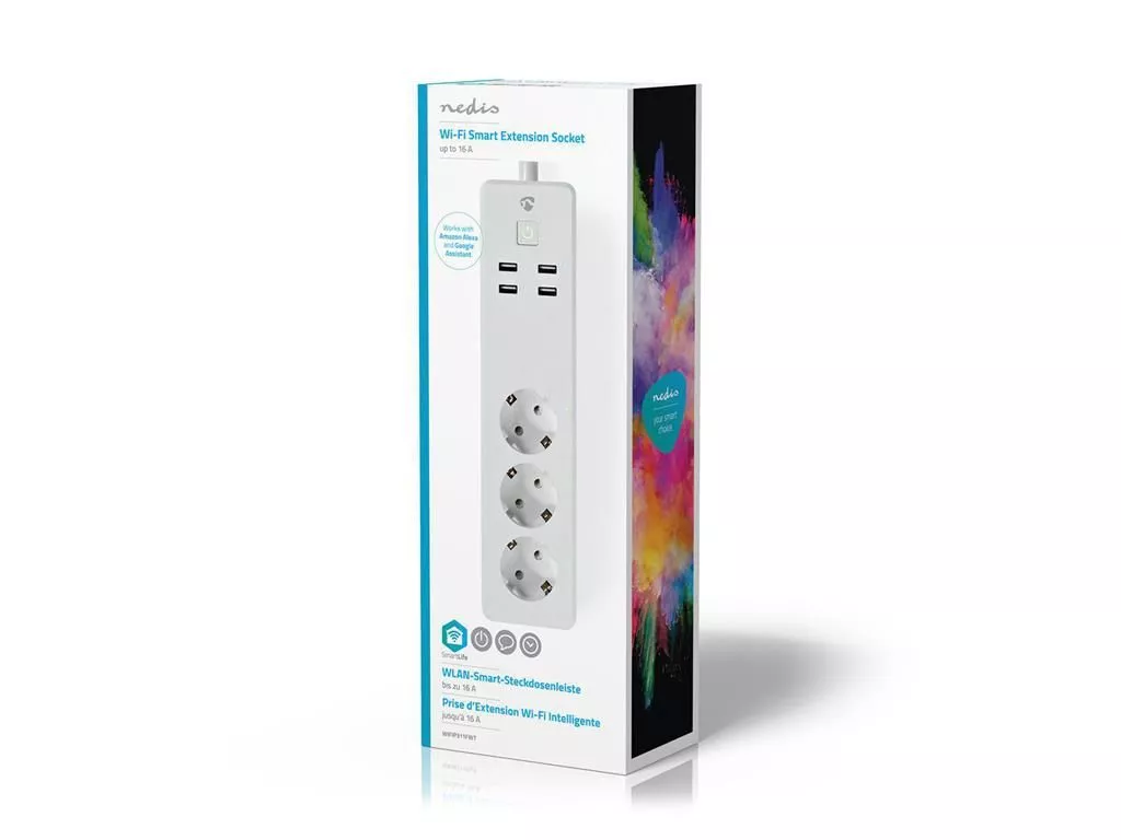 Prelungitor Smart WiFi 3 prize Schuko 4x USB 1.8m Nedis 230V 16A 3680W [1]