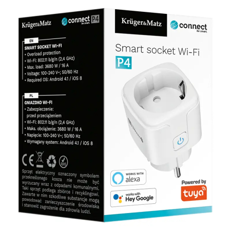 Priza Kruger&Matz KM2202-W SMART WI-FI CONNECT P4 TUYA 3680W 16A monitorizare consum energie [3]