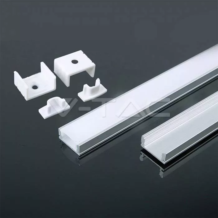 Profil aluminiu 2m alb pentru Banda LED 17.4mm x 7mm cu difuzor alb mat și accesorii prindere/capace V-TAC – IoElectronice.ro [1]