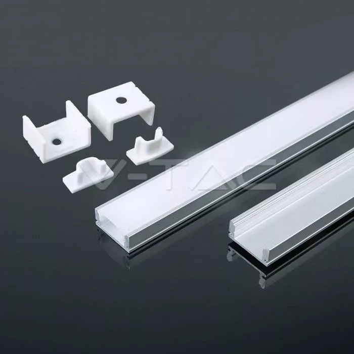 Profil aluminiu 2m pentru Banda LED 17.4mm x 7mm cu difuzor alb mat și accesorii prindere/capace V-TAC – IoElectronice.ro [1]