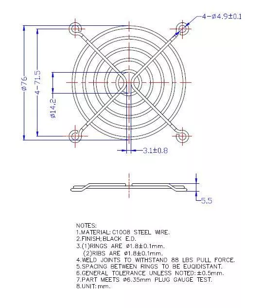 Protectie 80x80mm pentru ventilator Material metal Fixare cu surub negru TQSolution [1]