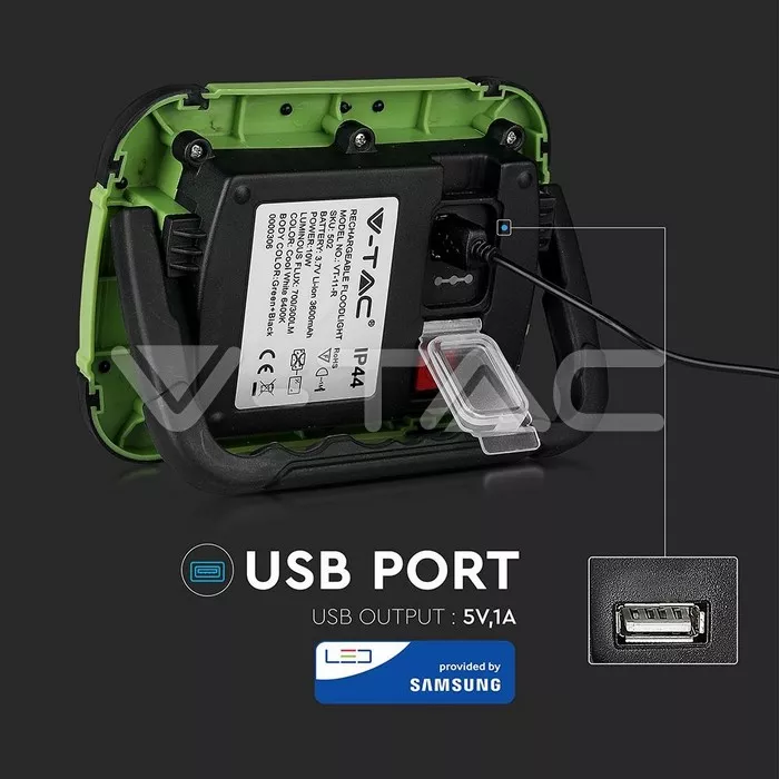 Reflector portabil 10W IP44 4000K 700lm cu funcție S.O.S + USB cip SAMSUNG V-TAC – IoElectronice.ro [7]
