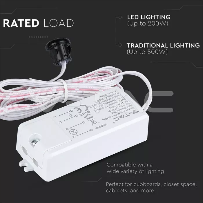 Senzor mișcare ON/OFF V-TAC 500W reacție la închidere și deschidere ușă, tip LED, culoare albă [3]