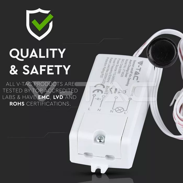 Senzor mișcare ON/OFF V-TAC 500W reacție la închidere și deschidere ușă, tip LED, culoare albă [2]