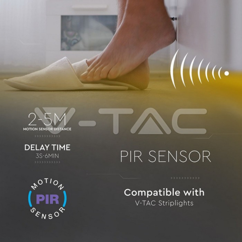 Senzor mișcare pentru bandă LED 12V 36W V-TAC, detectare 2-5m, temporizare 3 sec - 6 min, culoare albă [1]