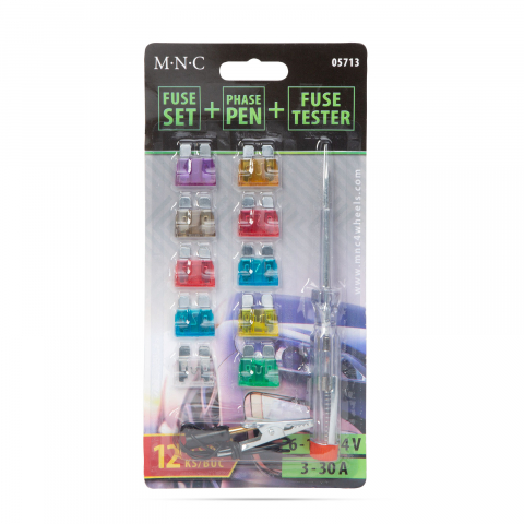 Accesorii Auto - Set 10 Siguranțe Auto 19x13mm 3-30A + Tester Fază, Protecție Circuit, Compatibil 6-24V