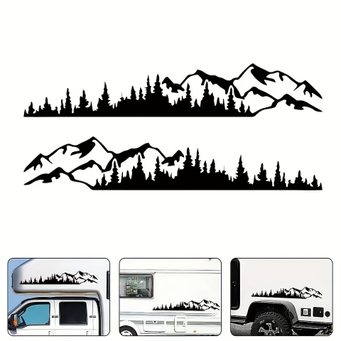 Set 2 Stickere Autoadezive Off Road "Forest & Mountains" 100x20cm, Negru pentru SUV, ATV, Camping [1]