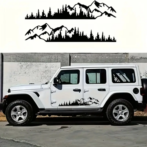 Stickere si Printuri - Set 2 Stickere Autoadezive Off Road "Forest & Mountains" 100x20cm, Negru pentru SUV, ATV, Camping