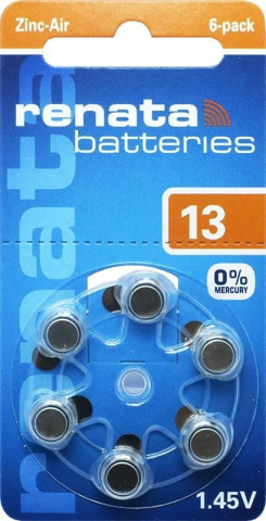 Electrice - Set 6 baterii auditive ZA13 PR48 13 1.45V Zinc-Air Renata 6buc/blister - IoElectronice.ro