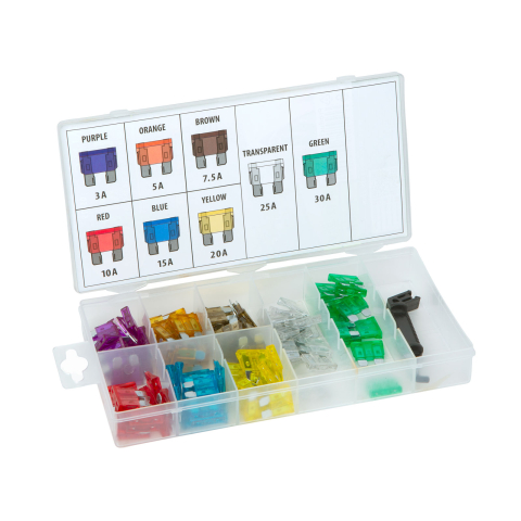 Sigurante auto - Set 97 siguranțe auto 19x13mm 3 5 7.5 10 15 20 25 30A + demontator în cutie de depozitare M`N`C 05715 – IoElectronice.ro