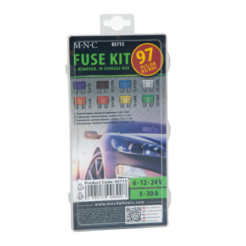 Set 97 siguranțe auto M'N'C 19x13mm 3A 5A 7.5A 10A 15A 20A 25A 30A + demontator în cutie de depozitare [1]