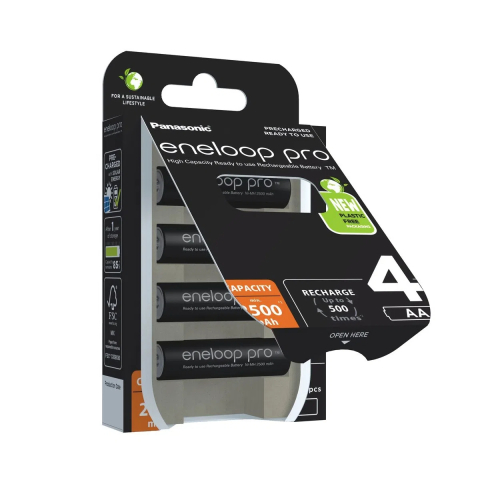 Acumulator - Set acumulatori AA NIMH 2500mAh R6 Eneloop Panasonic 4buc Plastic Free – IoElectronice.ro