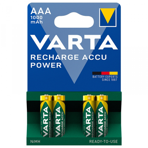 Acumulator - Set de 4 Acumulatori AAA Varta 1000mAh Ni-MH, Reîncărcabili, Gata de Utilizare