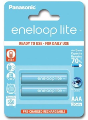 Electrice - Set acumulatori Panasonic Eneloop Ni-MH 2x AAA(R3) 550mA lite Power 2buc BK-4LCCE/2BE – IoElectronice.ro