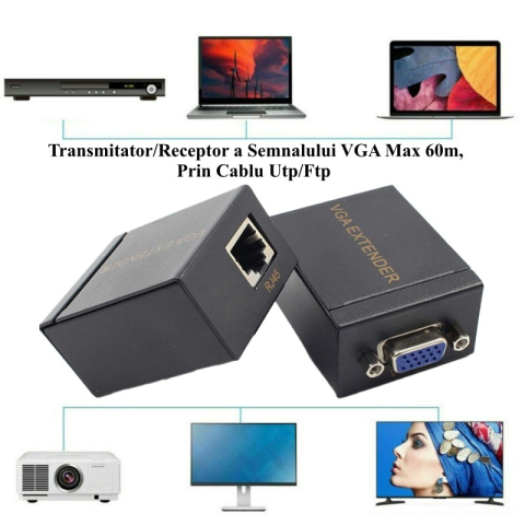 Set adaptor prelungire VGA prin RJ45 CAT5/6/7 maxim 60m 1080P 2buc/set – IoElectronice.ro [1]