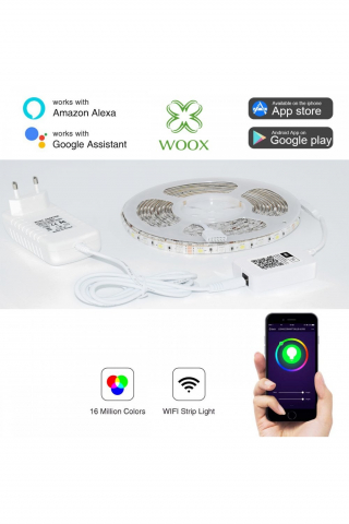 Set Banda LED WiFi Woox R5093 5m RGB + Alb Cald, Control Vocal Alexa & Google, IP65, Iluminare Personalizată [2]
