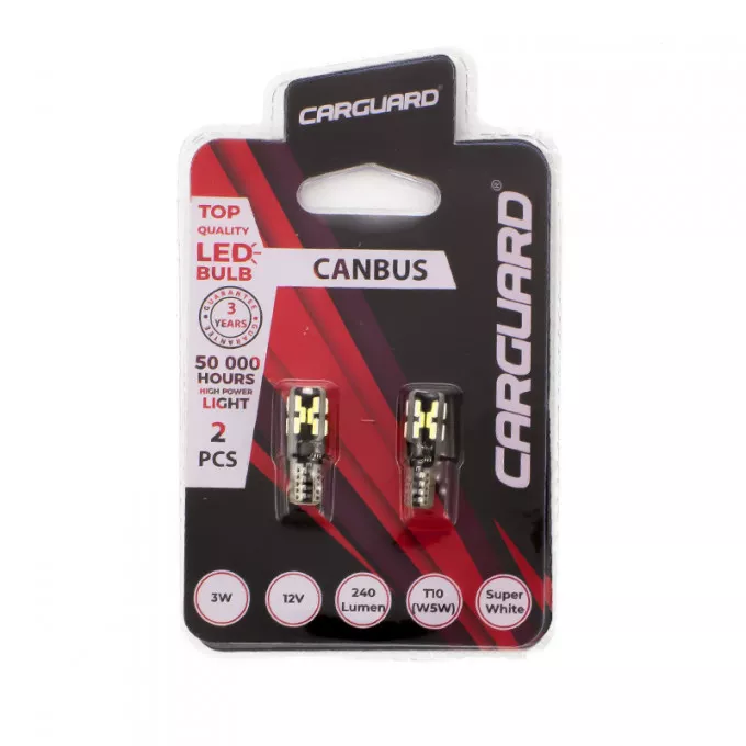 Set becuri LED auto T10 W5W 3W 240lm 6500K 12V Canbus CARGUARD pentru interior și portbagaj [2]